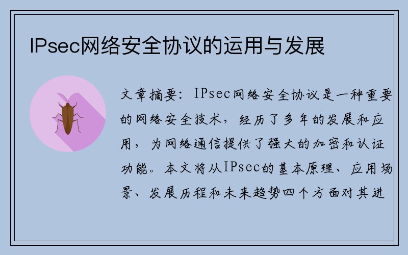 IPsec网络安全协议的运用与发展